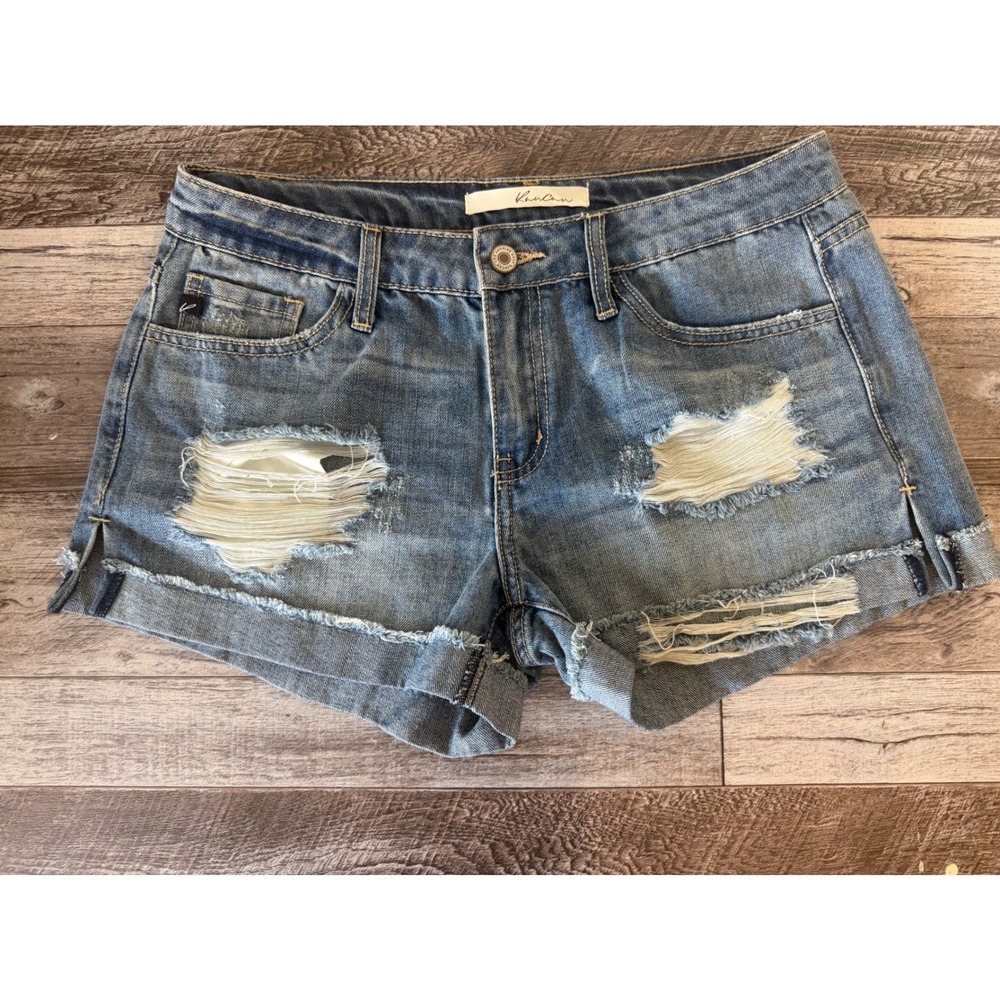 KanCan Denim Shorts Size M Blue Distressed Frayed Hem Boho Summer Festival